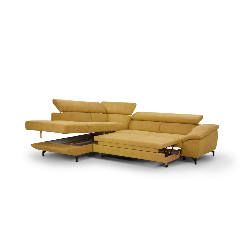 Suite lounge angolare pieghevole a forma di L con contenitore BRESCIA sinistra giallo