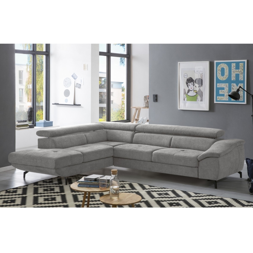 Suite lounge angolare pieghevole a forma di L con contenitore BRESCIA sinistra grigio