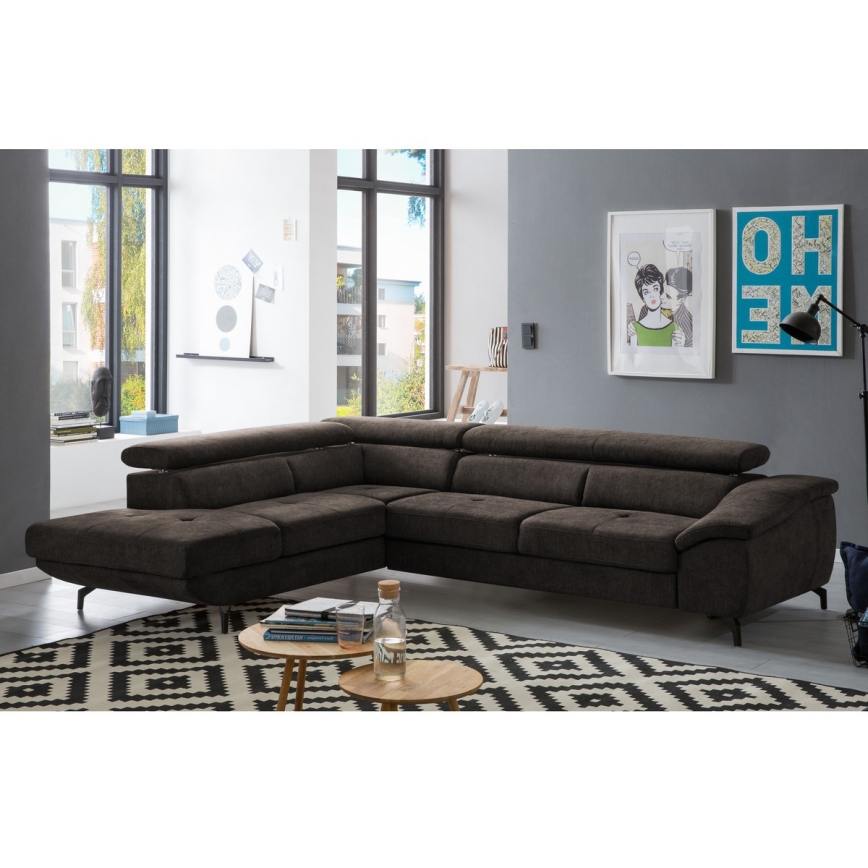 Suite lounge angolare pieghevole a forma di L con contenitore BRESCIA sinistra marrone
