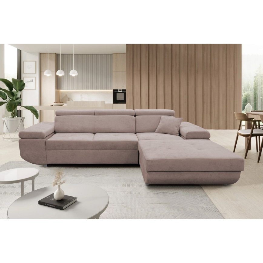 Suite lounge angolare pieghevole a forma di L con contenitore CASTELO destra rosa