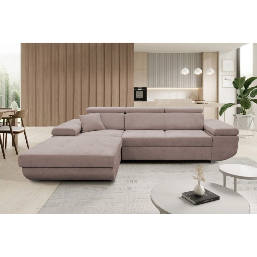 Suite lounge angolare pieghevole a forma di L con contenitore CASTELO sinistra rosa