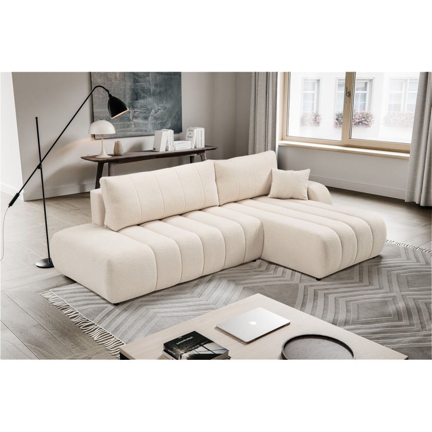 Suite lounge angolare pieghevole a forma di L con contenitore DESIO destra beige