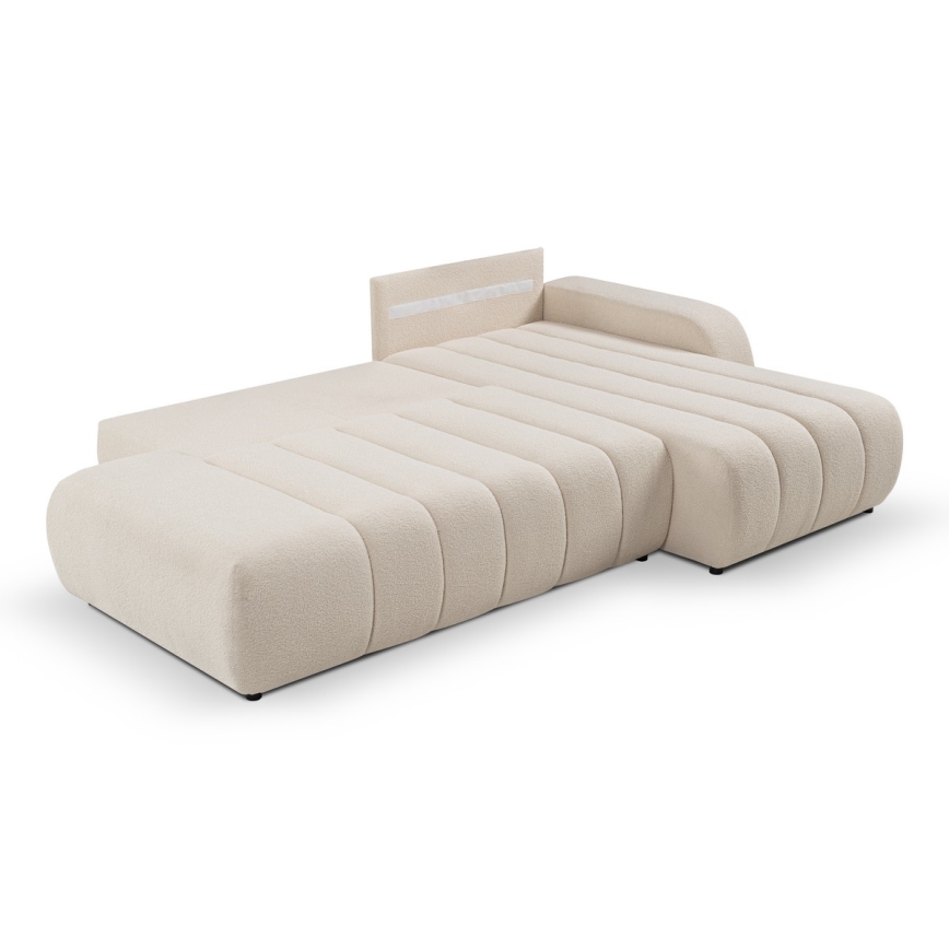 Suite lounge angolare pieghevole a forma di L con contenitore DESIO destra beige