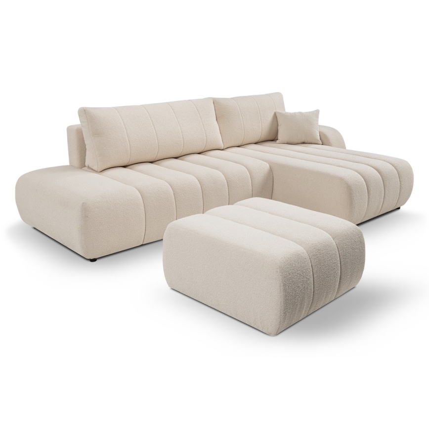 Suite lounge angolare pieghevole a forma di L con contenitore DESIO destra beige