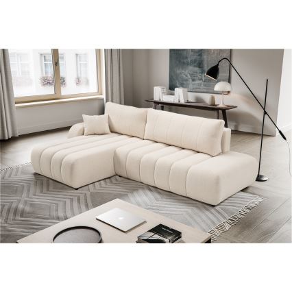 Suite lounge angolare pieghevole a forma di L con contenitore DESIO sinistra beige