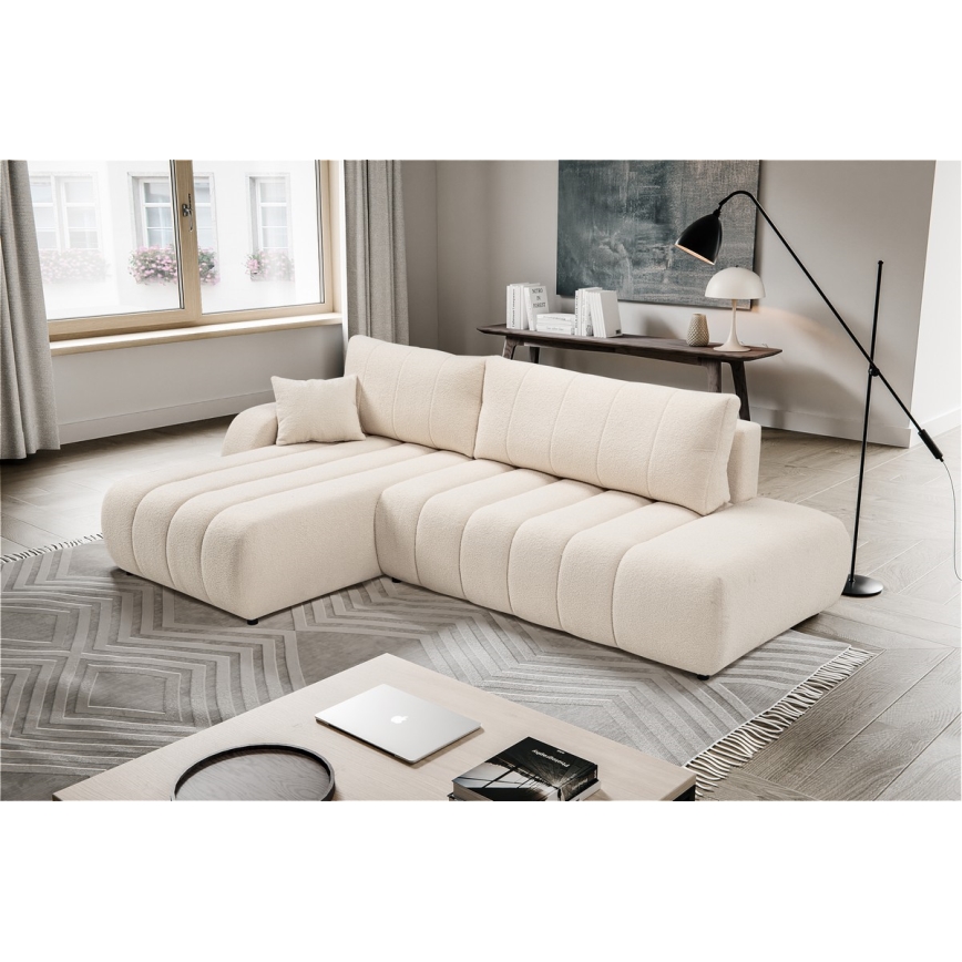 Suite lounge angolare pieghevole a forma di L con contenitore DESIO sinistra beige