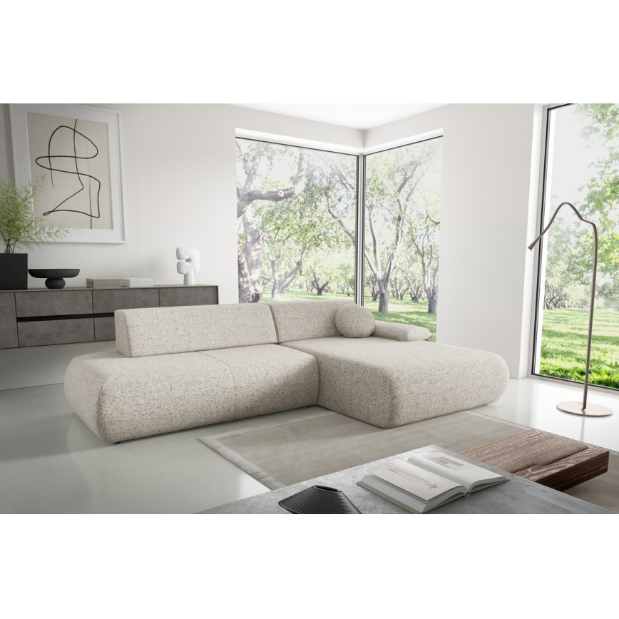 Suite lounge angolare pieghevole a forma di L con contenitore PRATO destra beige