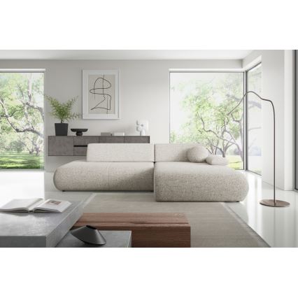 Suite lounge angolare pieghevole a forma di L con contenitore PRATO destra beige