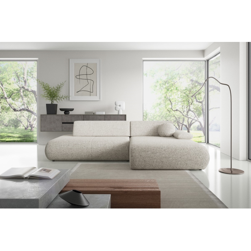 Suite lounge angolare pieghevole a forma di L con contenitore PRATO destra beige