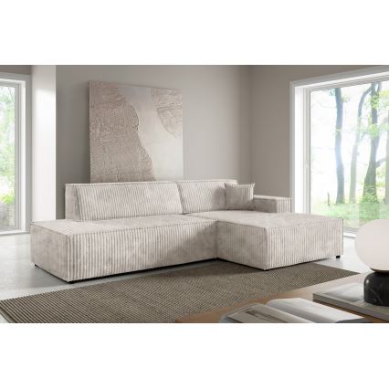 Suite lounge angolare pieghevole a forma di L con contenitore TERAMO destra beige