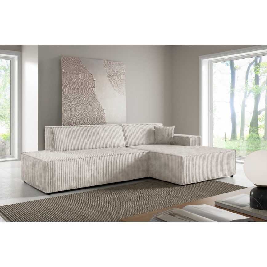 Suite lounge angolare pieghevole a forma di L con contenitore TERAMO destra beige