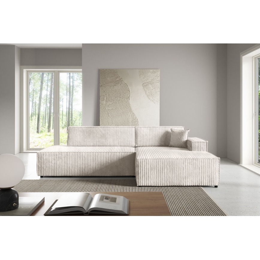 Suite lounge angolare pieghevole a forma di L con contenitore TERAMO destra beige