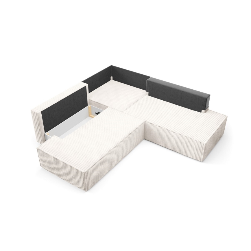 Suite lounge angolare pieghevole a forma di L con contenitore TERAMO destra beige