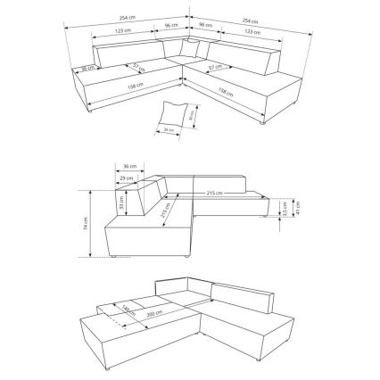 Suite lounge angolare pieghevole a forma di L con contenitore TERAMO destra beige