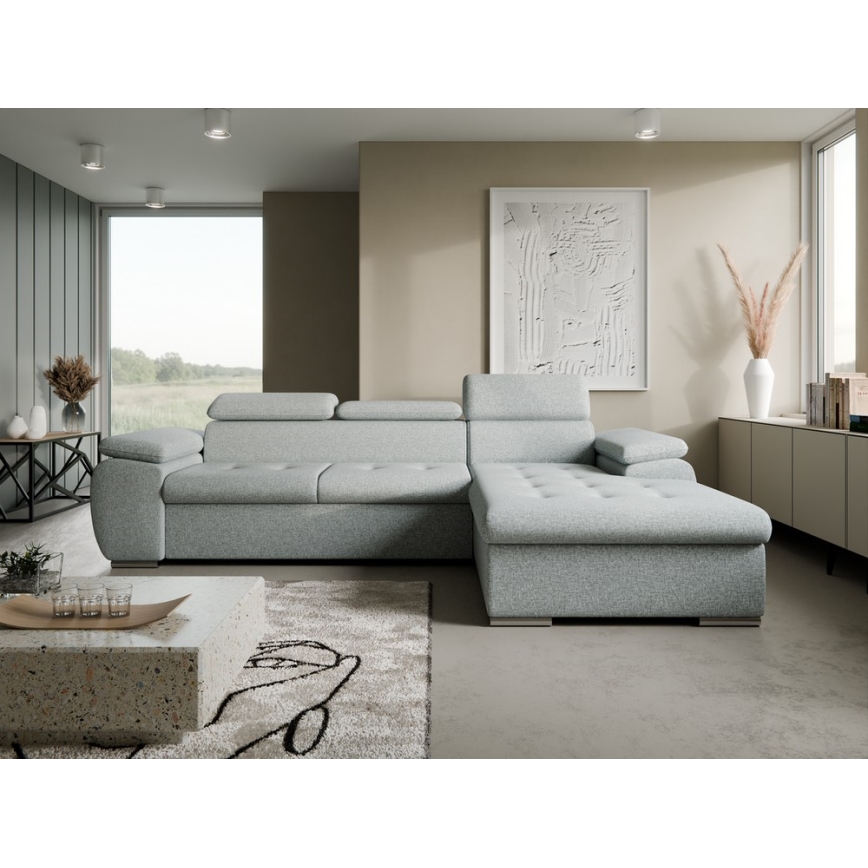 Suite lounge angolare pieghevole a L con contenitore PADUA grigio destra