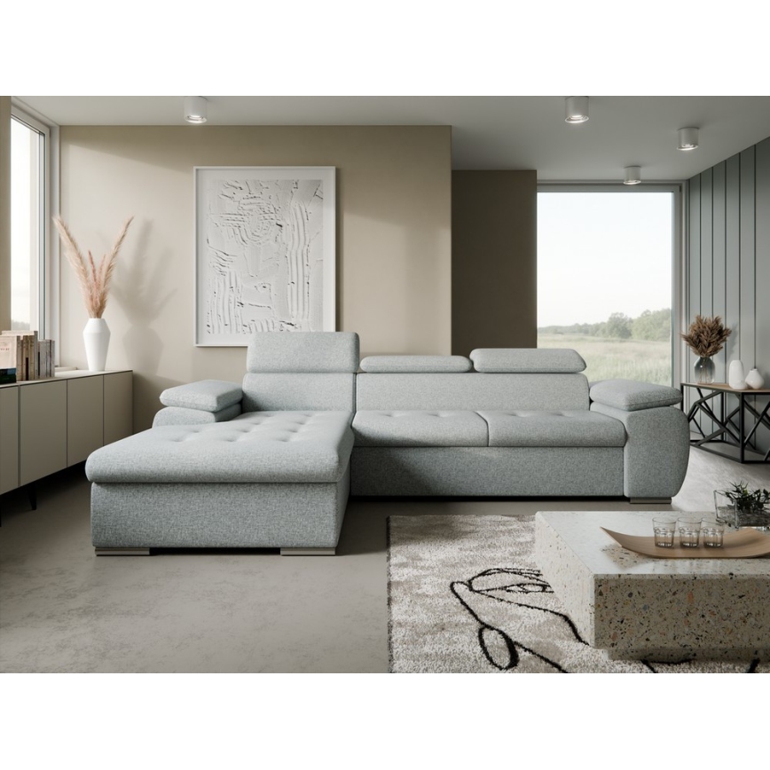 Suite lounge angolare pieghevole a L con contenitore PADUA grigio sinistra