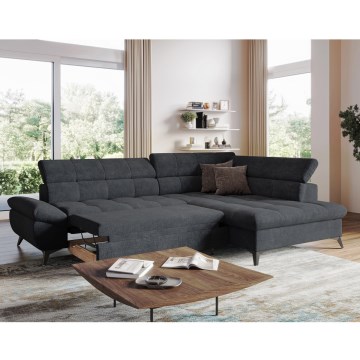 Suite lounge angolare pieghevole a L MARANO destra nero