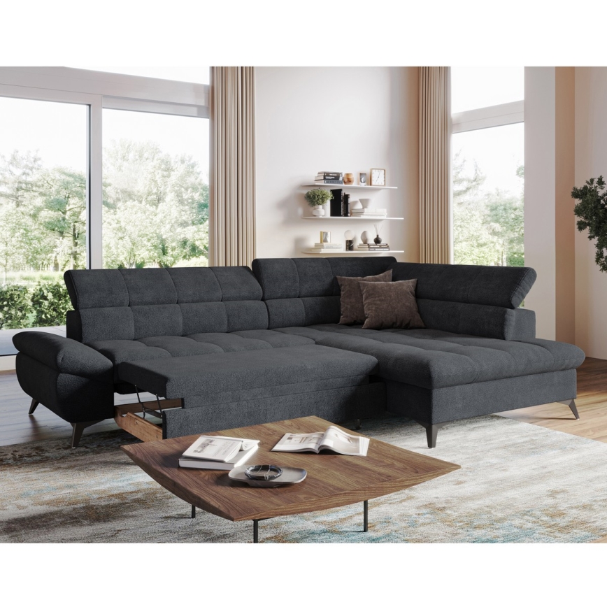 Suite lounge angolare pieghevole a L MARANO destra nero