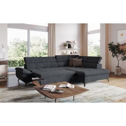 Suite lounge angolare pieghevole a L MARANO destra nero