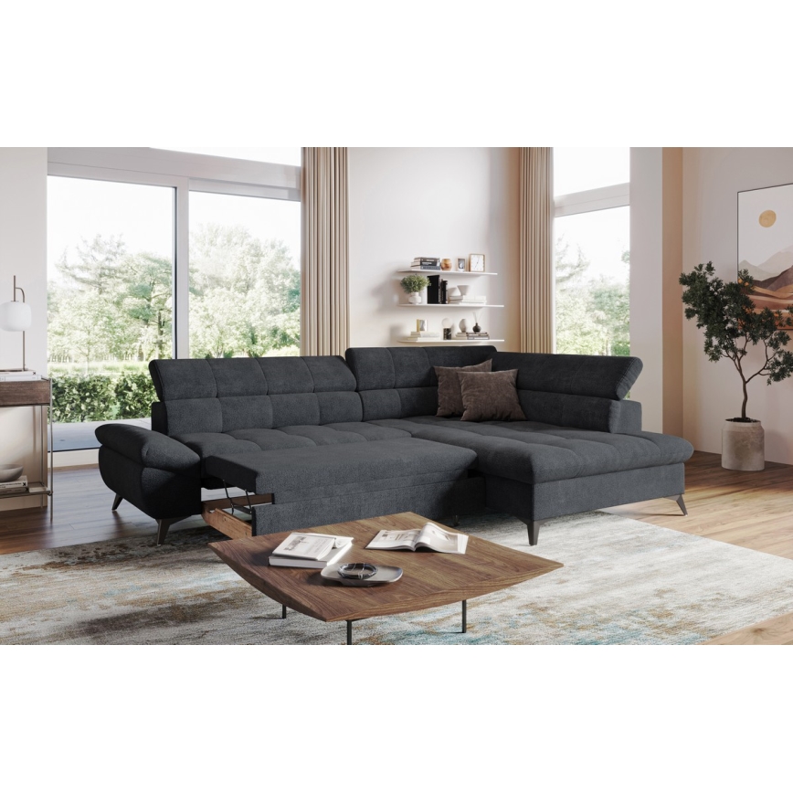 Suite lounge angolare pieghevole a L MARANO destra nero