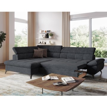 Suite lounge angolare pieghevole a L MARANO sinistra nero