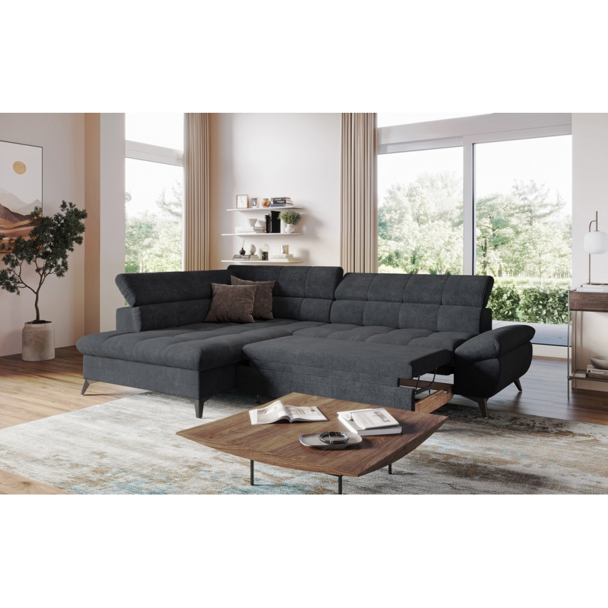 Suite lounge angolare pieghevole a L MARANO sinistra nero