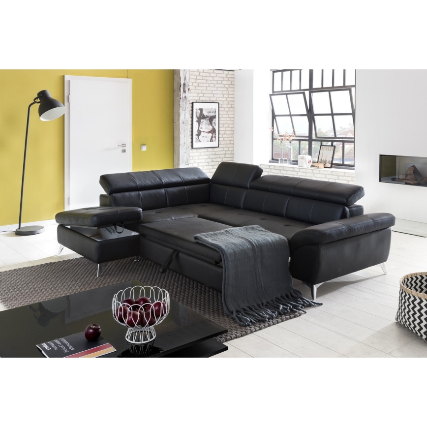 Suite lounge angolare pieghevole a L SALERNO II sinistra nero