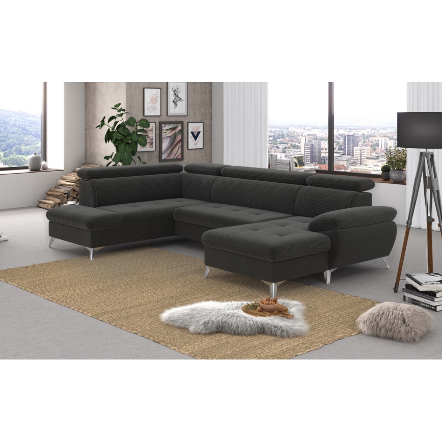 Suite lounge angolare pieghevole a U con vano portaoggetti CATANIA left graphite