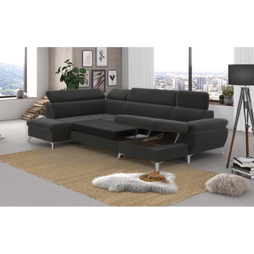 Suite lounge angolare pieghevole a U con vano portaoggetti CATANIA left graphite