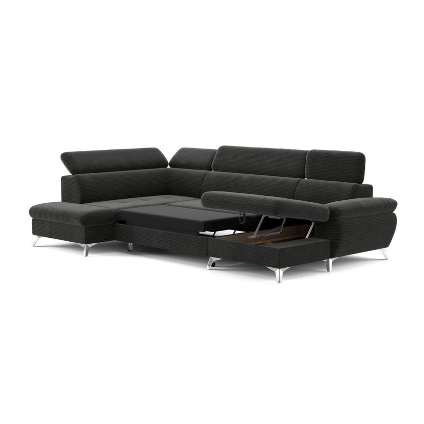 Suite lounge angolare pieghevole a U con vano portaoggetti CATANIA left graphite