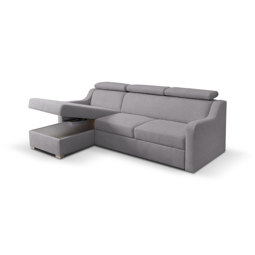 Suite lounge angolare pieghevole universale con contenitore PORTO grigio