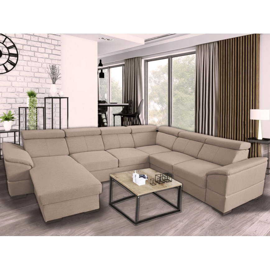 Suite lounge pieghevole a U con angolo universale con contenitore GRANADA beige