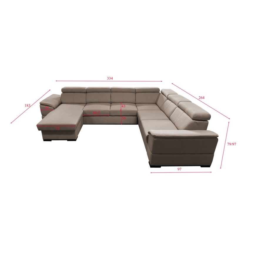 Suite lounge pieghevole a U con angolo universale con contenitore GRANADA beige
