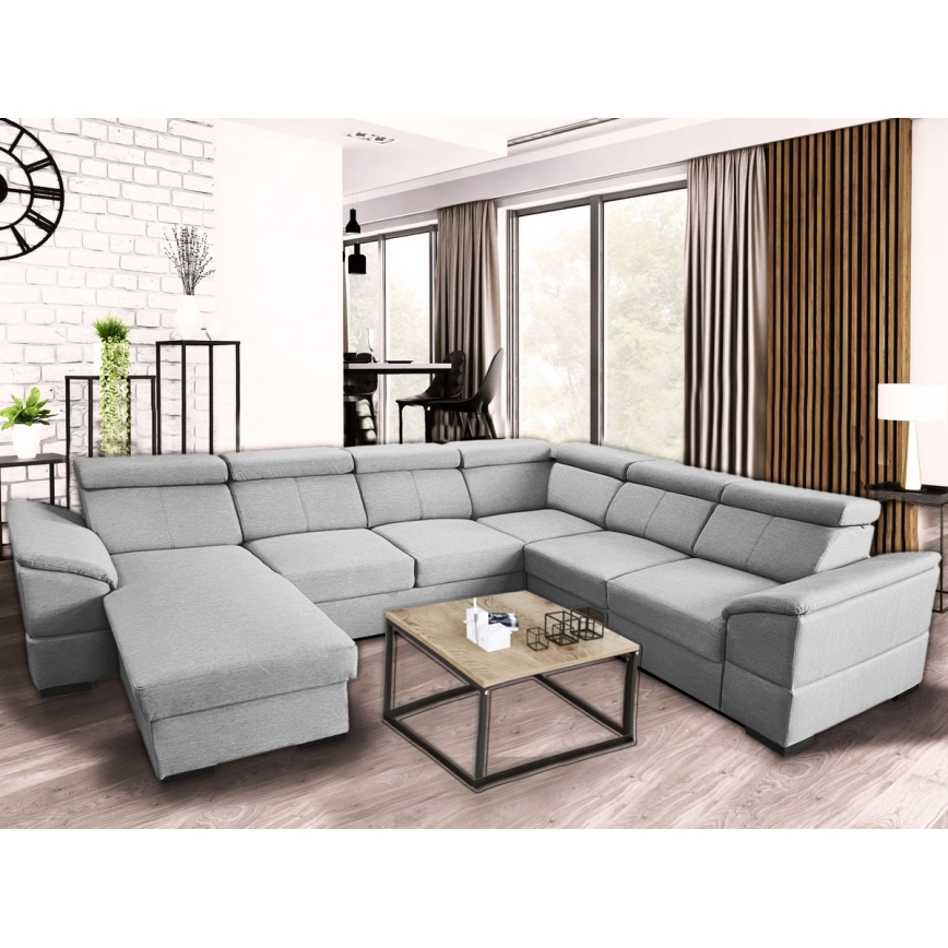 Suite lounge pieghevole a U con angolo universale con contenitore GRANADA grigio chiaro