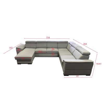 Suite lounge pieghevole a U con angolo universale con contenitore GRANADA grigio chiaro