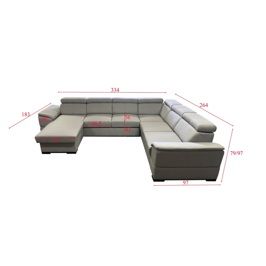 Suite lounge pieghevole a U con angolo universale con contenitore GRANADA grigio chiaro