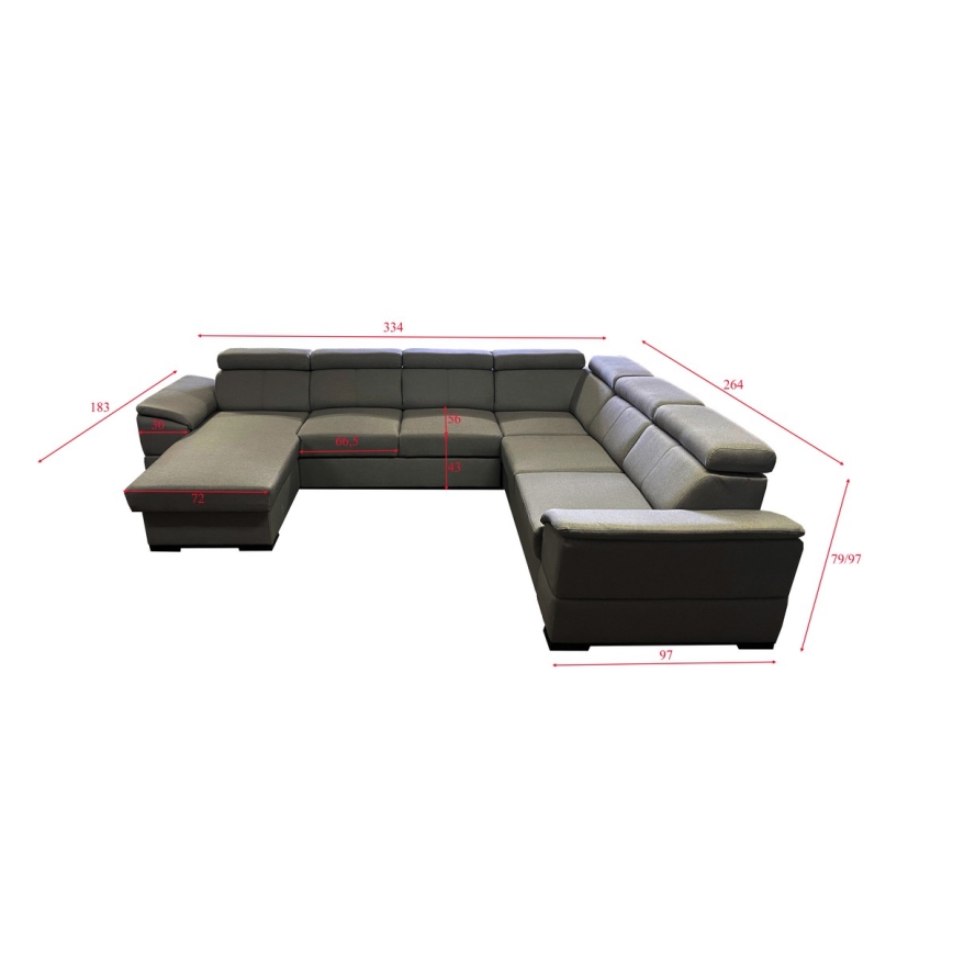 Suite lounge pieghevole a U con angolo universale con contenitore GRANADA grigio scuro