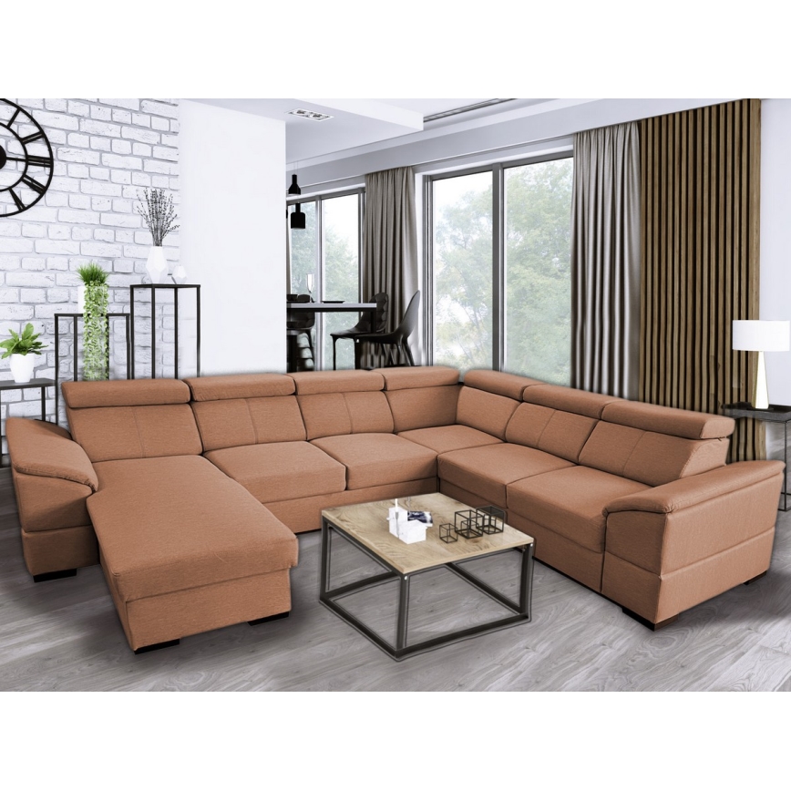 Suite lounge pieghevole a U con angolo universale con contenitore GRANADA marrone