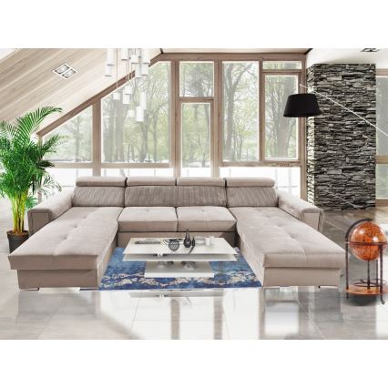 Suite lounge pieghevole a U con angolo universale con contenitore SALVADA beige
