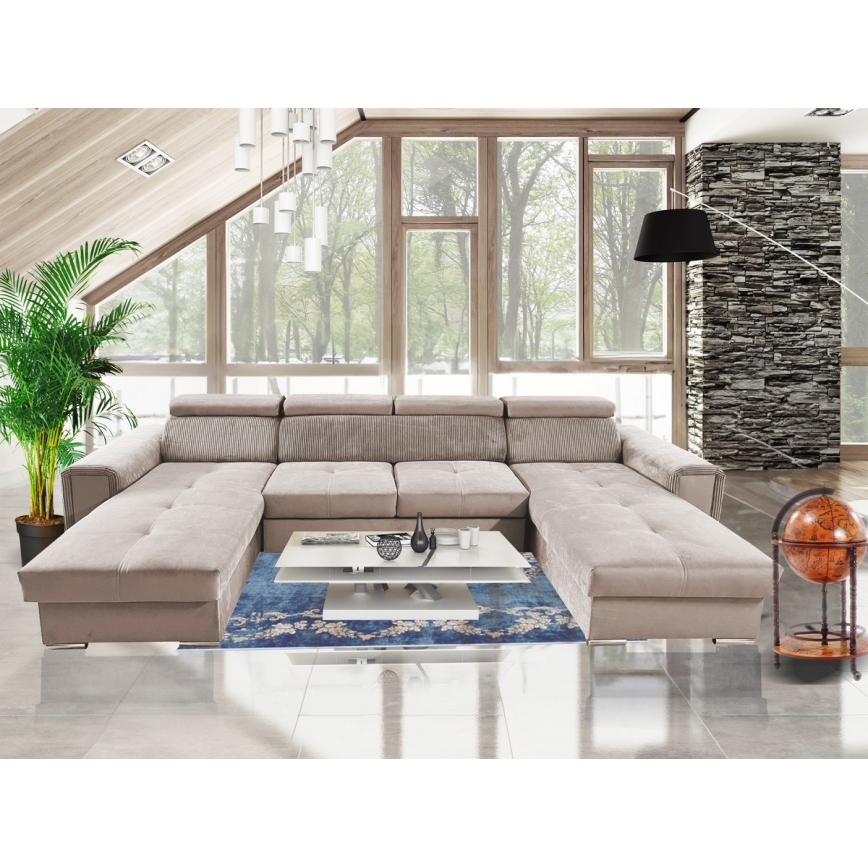 Suite lounge pieghevole a U con angolo universale con contenitore SALVADA beige