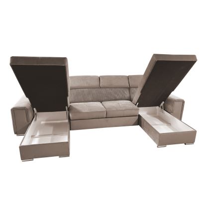 Suite lounge pieghevole a U con angolo universale con contenitore SALVADA beige