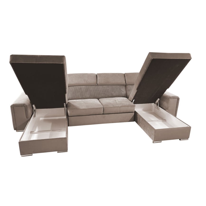 Suite lounge pieghevole a U con angolo universale con contenitore SALVADA beige
