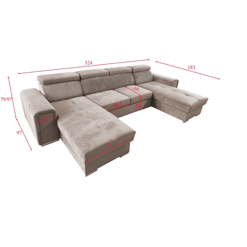 Suite lounge pieghevole a U con angolo universale con contenitore SALVADA beige
