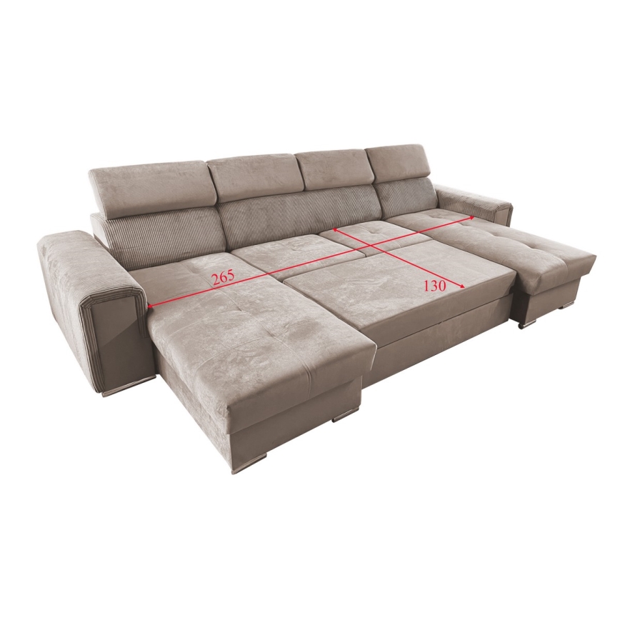 Suite lounge pieghevole a U con angolo universale con contenitore SALVADA beige