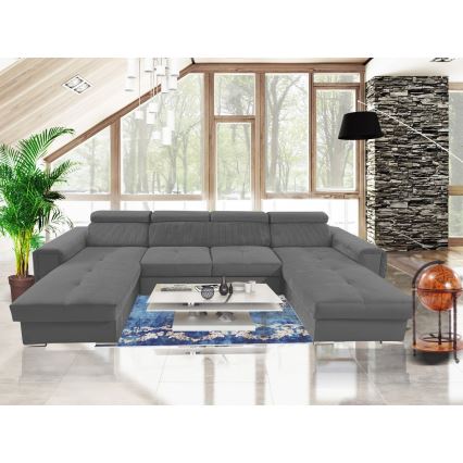 Suite lounge pieghevole a U con angolo universale con contenitore SALVADA grigio scuro