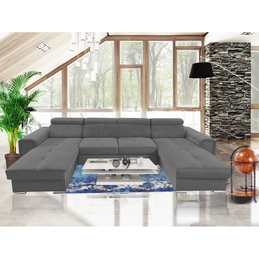 Suite lounge pieghevole a U con angolo universale con contenitore SALVADA grigio scuro