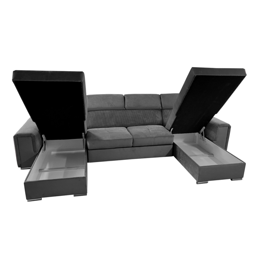Suite lounge pieghevole a U con angolo universale con contenitore SALVADA grigio scuro