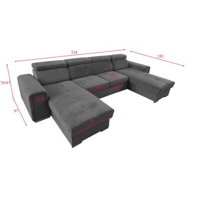 Suite lounge pieghevole a U con angolo universale con contenitore SALVADA grigio scuro