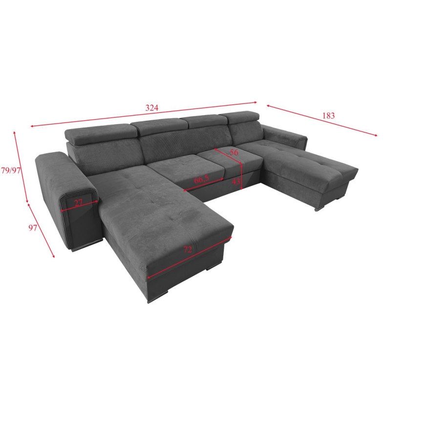 Suite lounge pieghevole a U con angolo universale con contenitore SALVADA grigio scuro