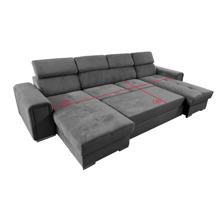 Suite lounge pieghevole a U con angolo universale con contenitore SALVADA grigio scuro